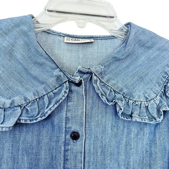 CarlinjnQ girls denim blue exaggerated collar blouse size 11/12 - Picture 2 of 6